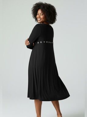 Toni T Plus Black Long Sleeve Tunic Dress with Grommet Detail Size 1X Lagonloo